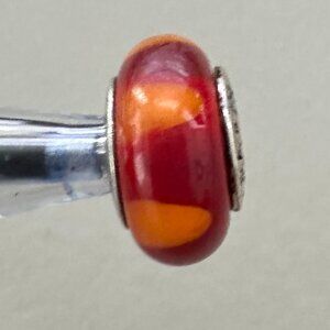 Cranberry Orange Murano Glass Bead - Fits most Pandora or Troll Style Bracelet